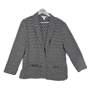 CJ Banks Blazer Black White Geometric Print 1X Open Front Stretch Zip Pocket